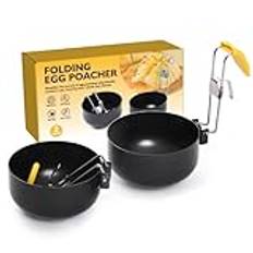 Whyzsjnclg pocherat äggkokare, 2 st rostfritt stål äggpocherare, anti-skållning pocherat äggkokare med fällbart handtag, non-stick äggpocheringspanna för perfekta pocherade ägg, äggpocheringpanna