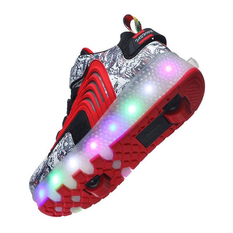 Avtagbara Hjul Pojkar Flickor Dubbla Hjul Lyser Upp Sneakers Skridskor för Barn Rullskridskor Stövlar blå