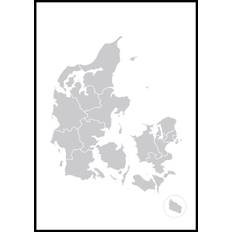 Kort - Danmark - Grå Plakat (50x70 cm)