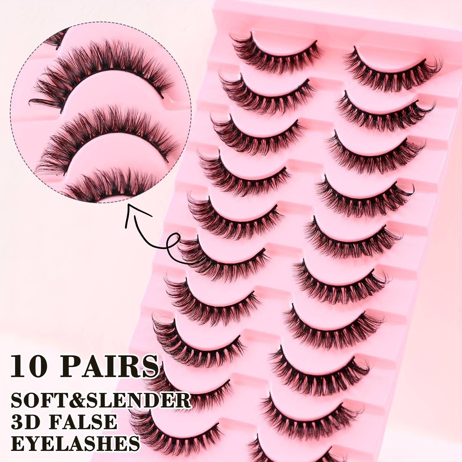 TEMU 10 Pairs Of Luxurious Strip Lashes, 3d Cat Eye Effect, Dd , Wispy, Fur, Pure Handmade, Reusable, , Long-lasting High-quality Lashes, For Dramatic , Suitable For Daily, Banquet, Party Use