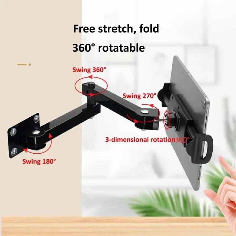 1pcs Wall Mount Tablet Stand Long Arm Stretchable Cell Phone Wall Holder Adjustable Metal Wall IPad Stand for IPhone 4-13 Inches