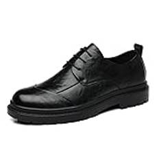 Men's Casual Business Oxford Leather Dress Shoes - Lace Up Round Toe Solid Color PU | Non Slip Low Top Block Heel Anti-slip Rubber Sole(Black,37EU)