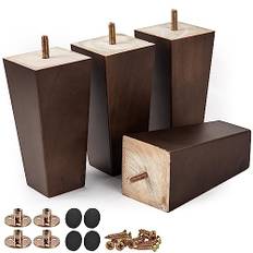 Btowin 12 cm (5 tum) massiva trämöbelben, 4 st mitten av århundradet moderna träpyramidersättningsfötter soffben med gängade M8-hängbultar och monteringsplatta och skruvar för soffa, fåtölj, vilstol