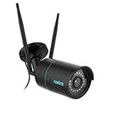 Reolink 2K+ trådbunden hemsäkerhetskamera, 2,4/5GHz WiFi CCTV IP66 vattentät utomhuskamera, Människo-/fordonsdetektering med varningar, 5 MP Night Vision, Time Lapse, SD-kortlagring, RLC-510WA Svart