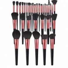 32-delars sminkborsteset innehåller puder, konturborste, rouge, highlighter, ögonskugga, ögonbryn, mascara, skuggning, mixning, diffuserborstar, ansik - Svart