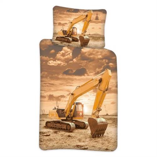 Barnbäddset - Grävmaskin sängset - Vändbart påslakan - 100% bomullssänglinne