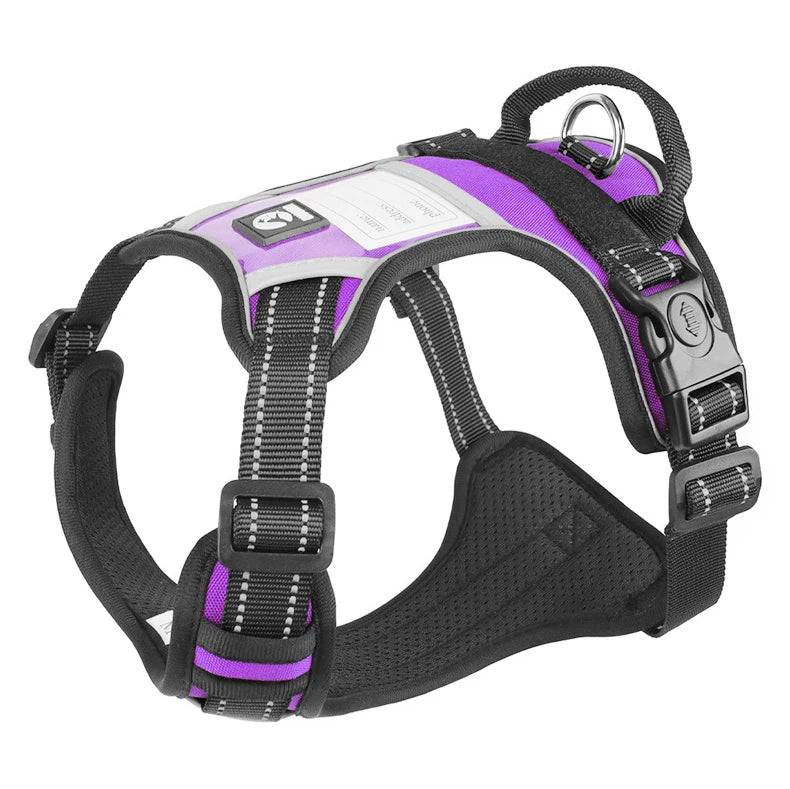 Reflective No-Pull Dog Vest Harness with Name Card - PURPLE / L (L)