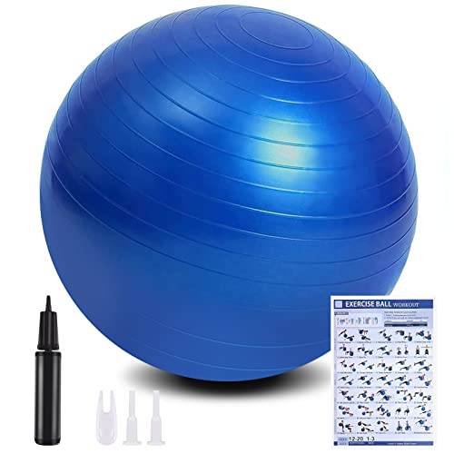 Flintronic Träningsboll med Uppblåsbar Fotpump, 65 cm Anti-Burst Extra Tjock Yoga Födelse Graviditet Pilates Core Stärk Träningsbollarna