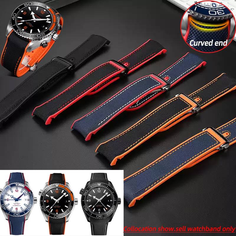22mm 21mm 20mm For Omega Planet Curved Ocean 600 Strap Seamaster 300 Rubber Watch Strap Seiko SKX Nylon WatchBand Men's Bracelet