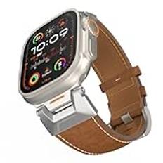 TiMOVO Strap Compatible with Apple Watch 49mm 45mm 44mm 42mm for Women men, Unusual Leather Quick Release Wristband Replacement Sport Strap for iWatch Ultra 2 Series 9 8 7 6 5 4 3 2 1 SE, Light Brown