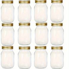 TEMU 6pack, 12pack, 500ml/16oz, Glass Mason Jars, Glass Storage Jars, Pickle Jars, Regular Sealing Lids, Suitable For Jam, Salad Dressing, Honey, Shower/wedding Gifts