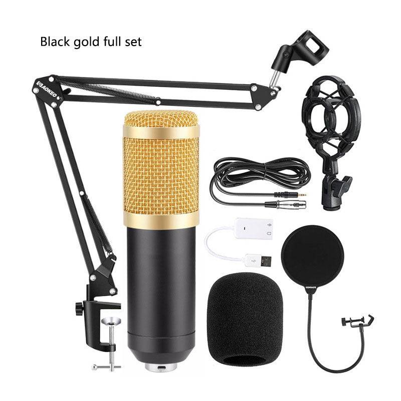Bm800 Condenser Microphone Microphone V8 Sound Card Cross-Border - Black gold full set