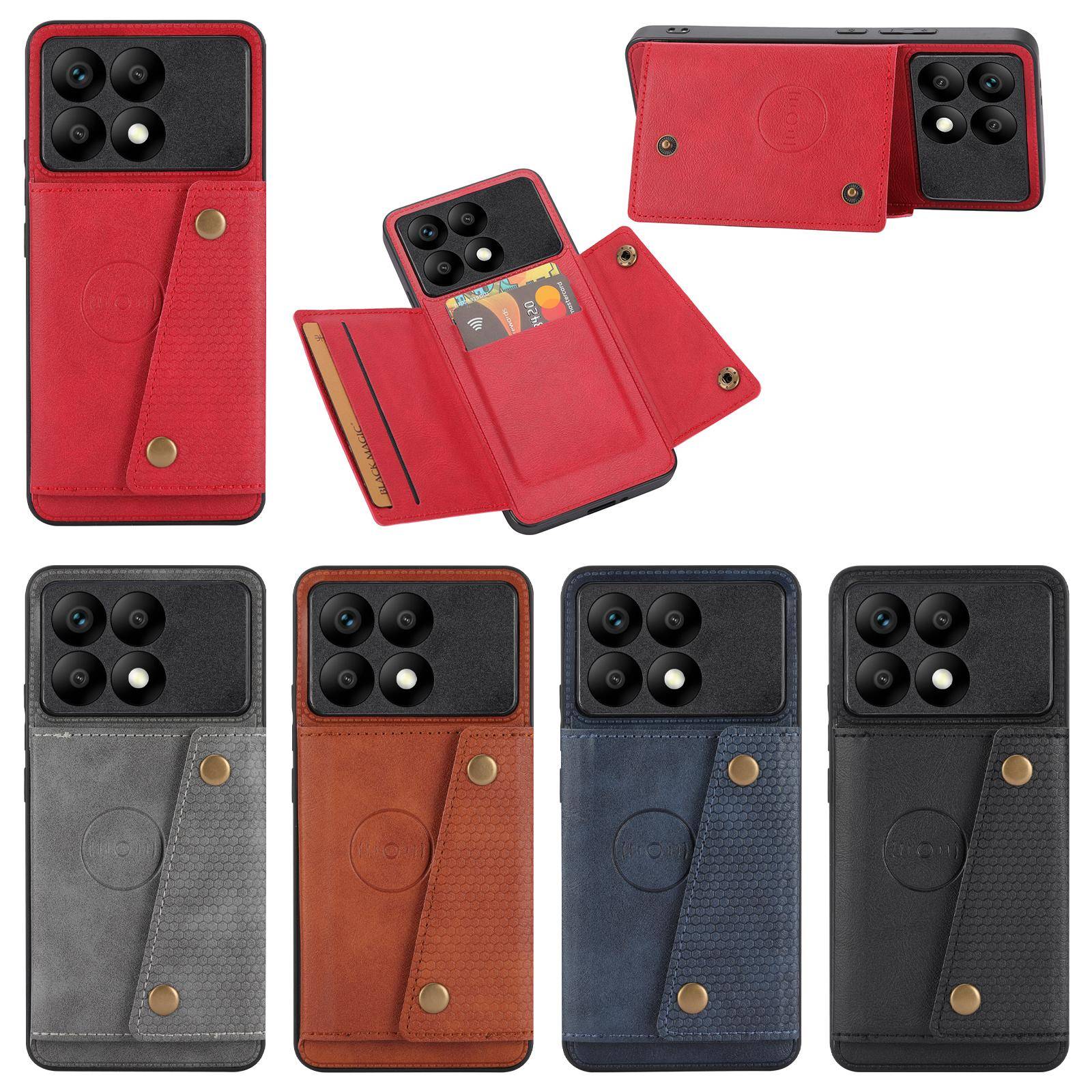 POCO X6 PRO 5G Flip Läderfodral Plånbok Magnetiska Kortfack Ficka Hållare Baksida För Xiaomi POCO X6 PRO 5G Mobilfodral grå färg