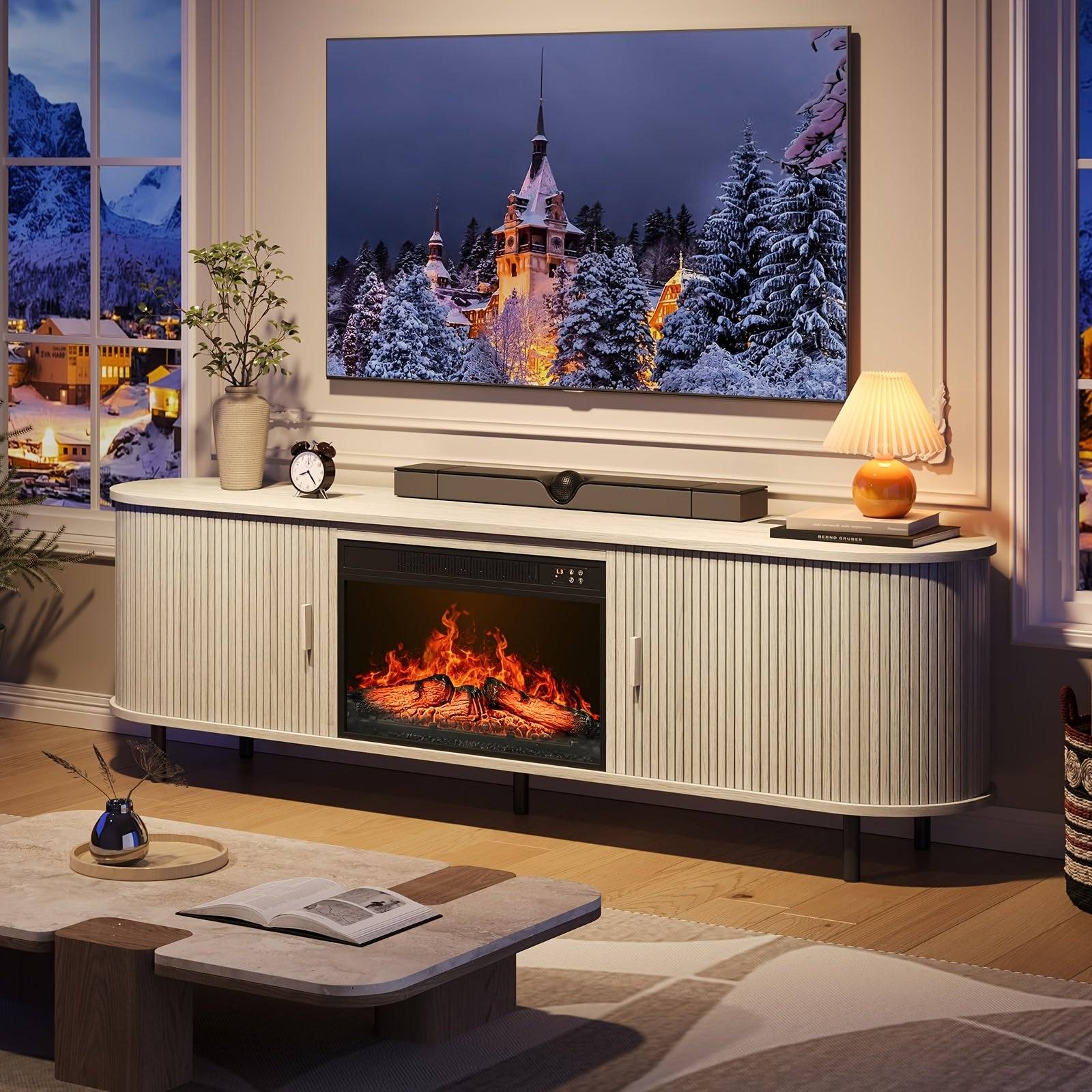 TV Stand with 23-Inch Wall-Fireplace - Suitable for TVs Up to 80" - White / 65inch (65inch)
