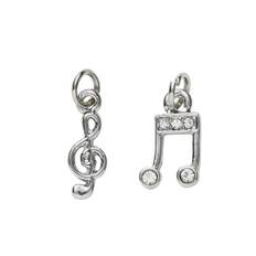 2 sølvfarvede vedhæng/charms G-nøgle 5×15 mm, node med simili 7,4×14 mm