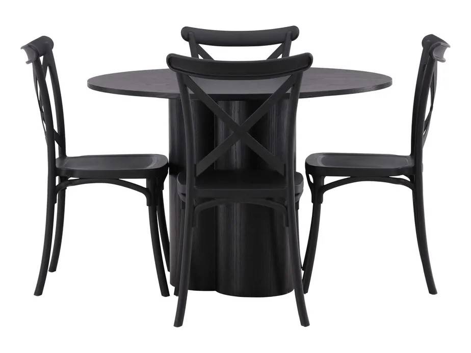 Venture Design Olivia & Crosett matgrupp Svart/svart 4 stolar & bord 110 cm