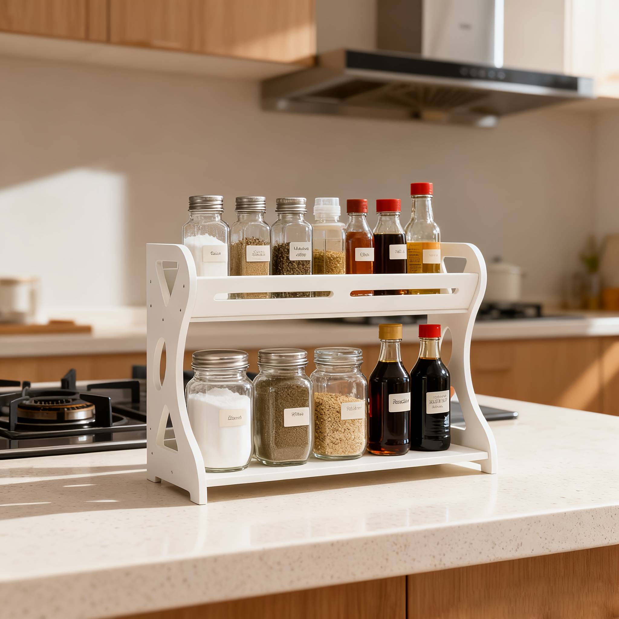 Spice Rack Organizer For Countertop, 2-tier Standing Seasoning Storage Shelf For Kitchen Cabinet Bathroom Living Room Pantry Storage Organizer