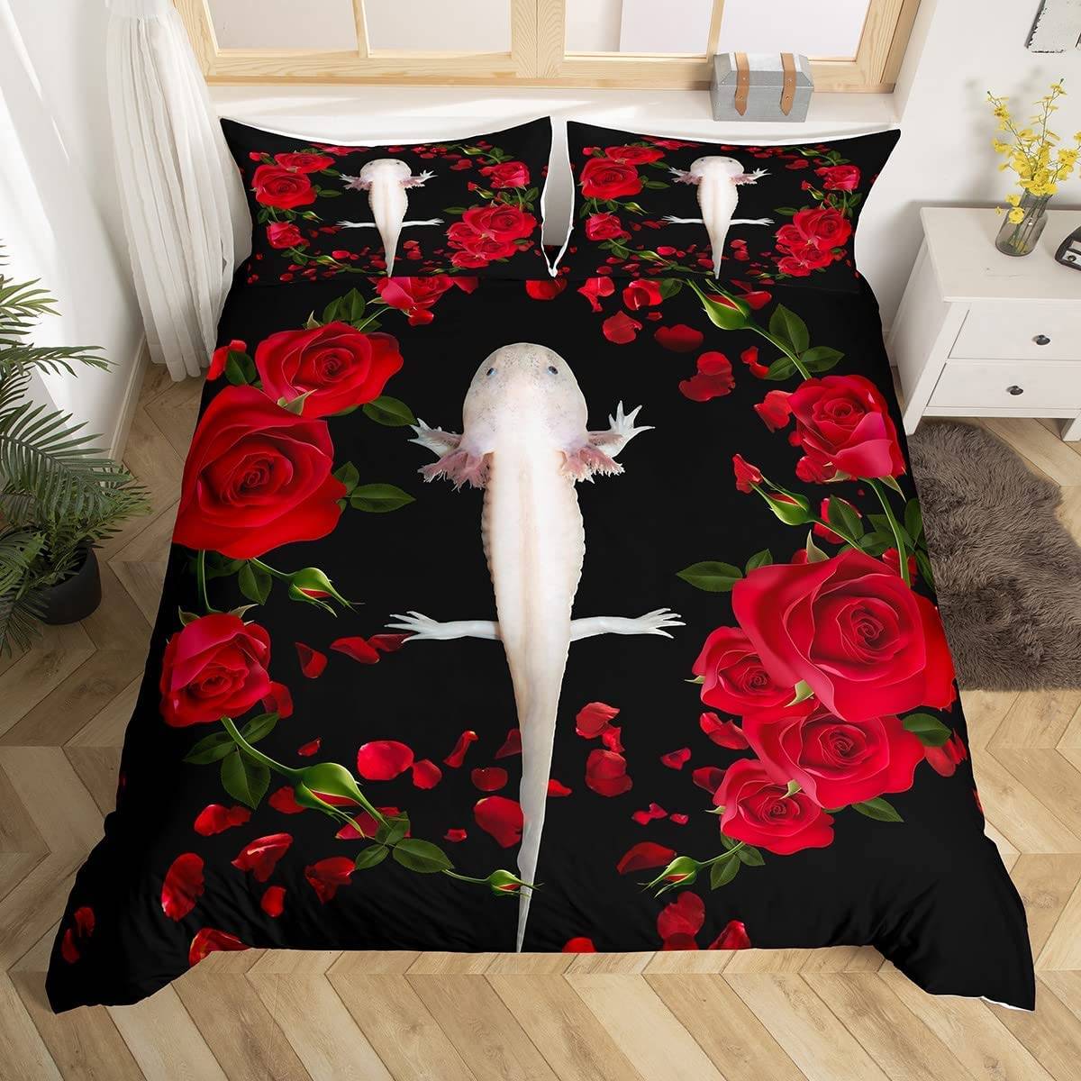 Sött Axolotl Sängklädesset För Pojkar Flickor Kawaii Reptiler Djur Täcke Örngott Tvilling King Size Havsliv Axolotl Påslakan US Full(200x230cm)