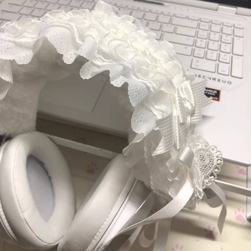 Head Mounted Headphone Cover Pure White Lace Japanese Made Ribbon Bow Headphone Protective Case Hurricane 3for Airpods Max Y2K