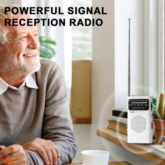 Handhållen radio med 3,5 mm hörlursuttag Klart stereoljud Lätt att använda Batteridriven Bärbar AM/FM-radio svart