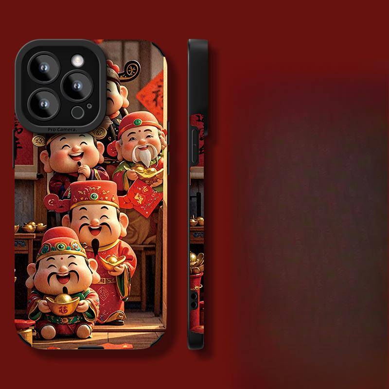 Five-way God of Wealth Bracket Uses Apple 16pro New Year Mobile Phone Case 15 Fur 14 National Trend 13/12 Anti-fall Redmi K40/K40Pro