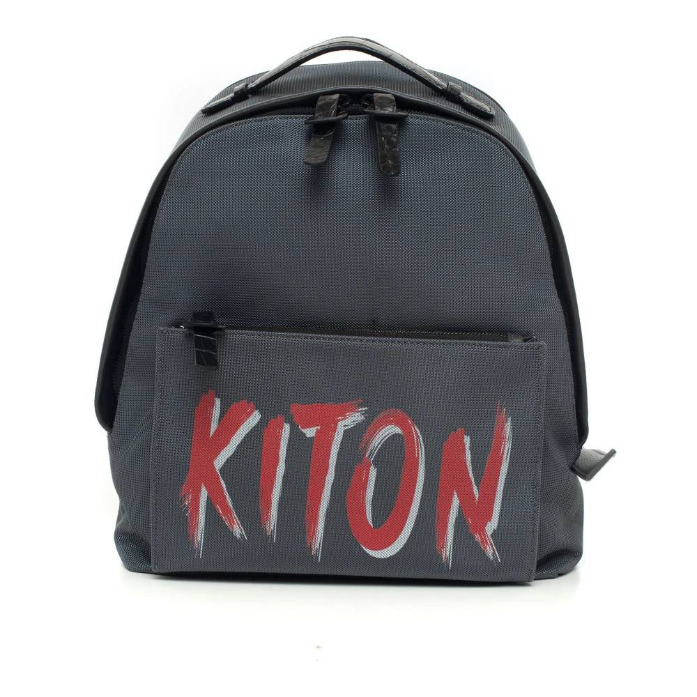 Kiton Maxi Logo Læder Cordura Rygsæk - Tasker - Herre - Grå - ONE SIZE - Læder