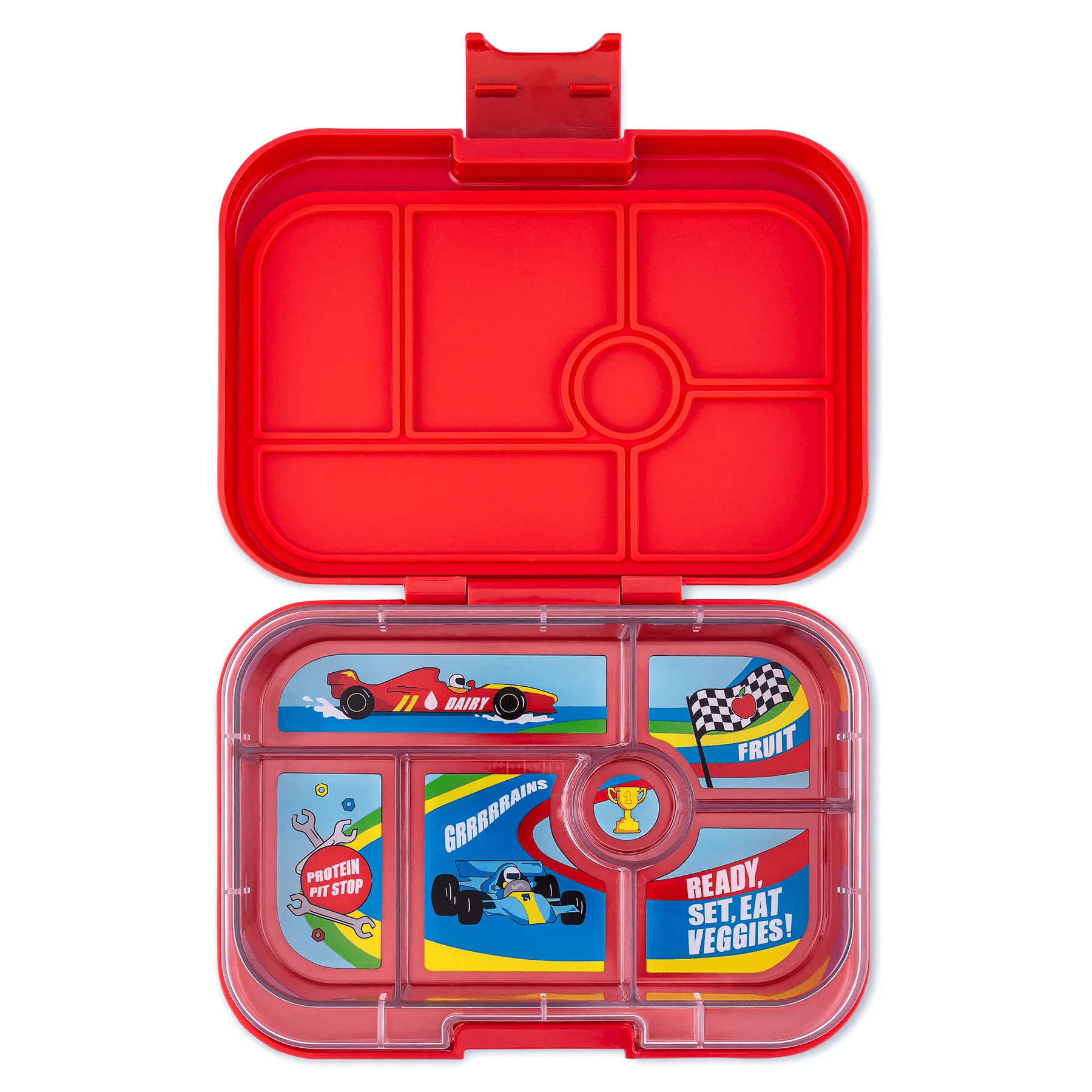 Yumbox Original - Madkasse med 6 rum - Roar red - Race cars bakke