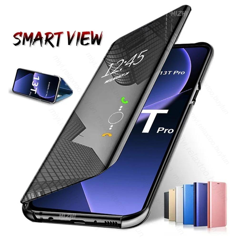 Mirror View Flip-fodral för Xiaomi 13T Redmi 13C 12C 10A 10C 9C 9At A1 A2 Note 9 9S 10 10S 11S 11 12S 12 Pro 5G Poco X3 NFC X5 F5 Pro 5G Stand Cover s