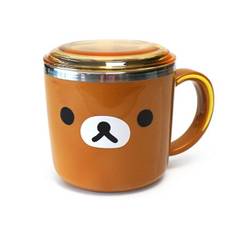 Rilakkuma face lid stainless steel cup, mixed colors, 1 piece