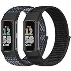 Bcuckood 2 st. nylonloop-armband kompatibla med Fitbit Charge 6/Fitbit Charge 5, för kvinnor och män, nylonkardborreband, ersättningsarmband, sport, sololoop, klockarmband för Fitbit Charge 6/Fitbit