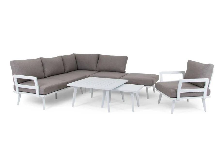 Brafab Villac soffgrupp Vit med beige dyna 3-sits divansoffa, 2 st soffbord & fåtölj
