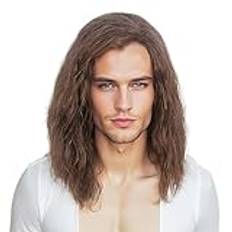 STfantasy Mens brun peruk vågigt medellångt syntetiskt hår för manlig fin klänning, cosplay, vintersoldatdräkt