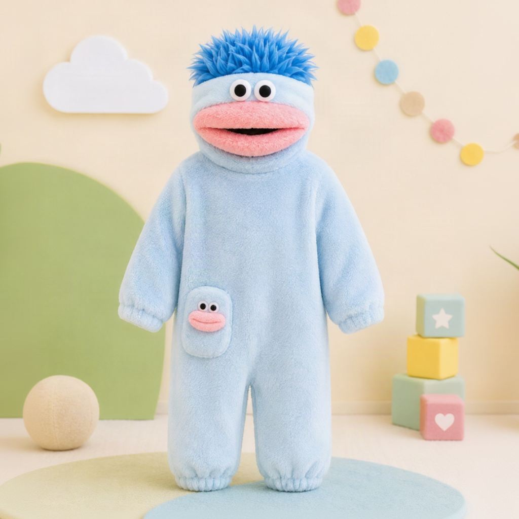 LittleMonster – Bekväm och söt – barnbody med roligt monstermotiv Blå / 121 (12–15 år) | Pedagogiska Träleksaker