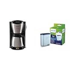 Philips Café Gaia Droppfilter-Kaffemaskin – 1.2L Termoskanna, Upp till 15 Koppar, Rostfritt Stål, Silver/Svart (HD7546/20) & Philips AquaClean Kalk- och Vattenfilter, Tar bort Kalcium, CA6903/10