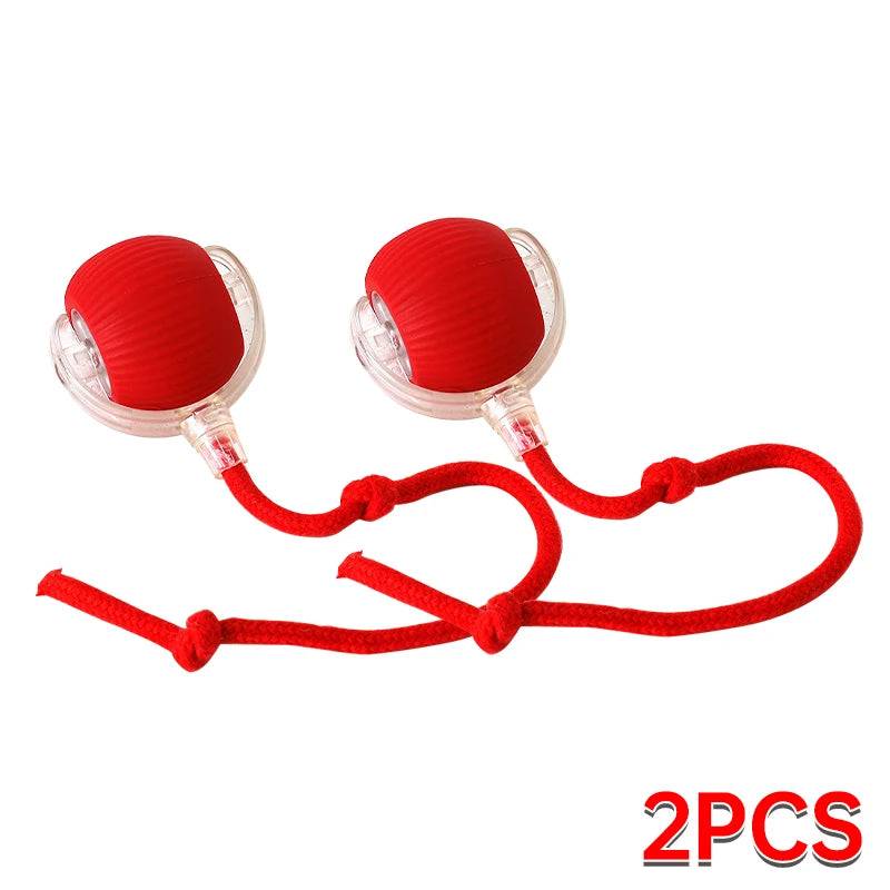 : Interactive Cat Toy Ball | Relieve Boredom | Plush Teasing Cat Ball - Smarter Pet Care - 2PCs Red Tail balls