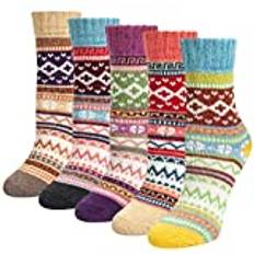 5 par strumpor i merinoull. Kvinnors, tjocka, termiska, stickade damstrumpor för vandring, backpacking, klättring och vinter (4-8).