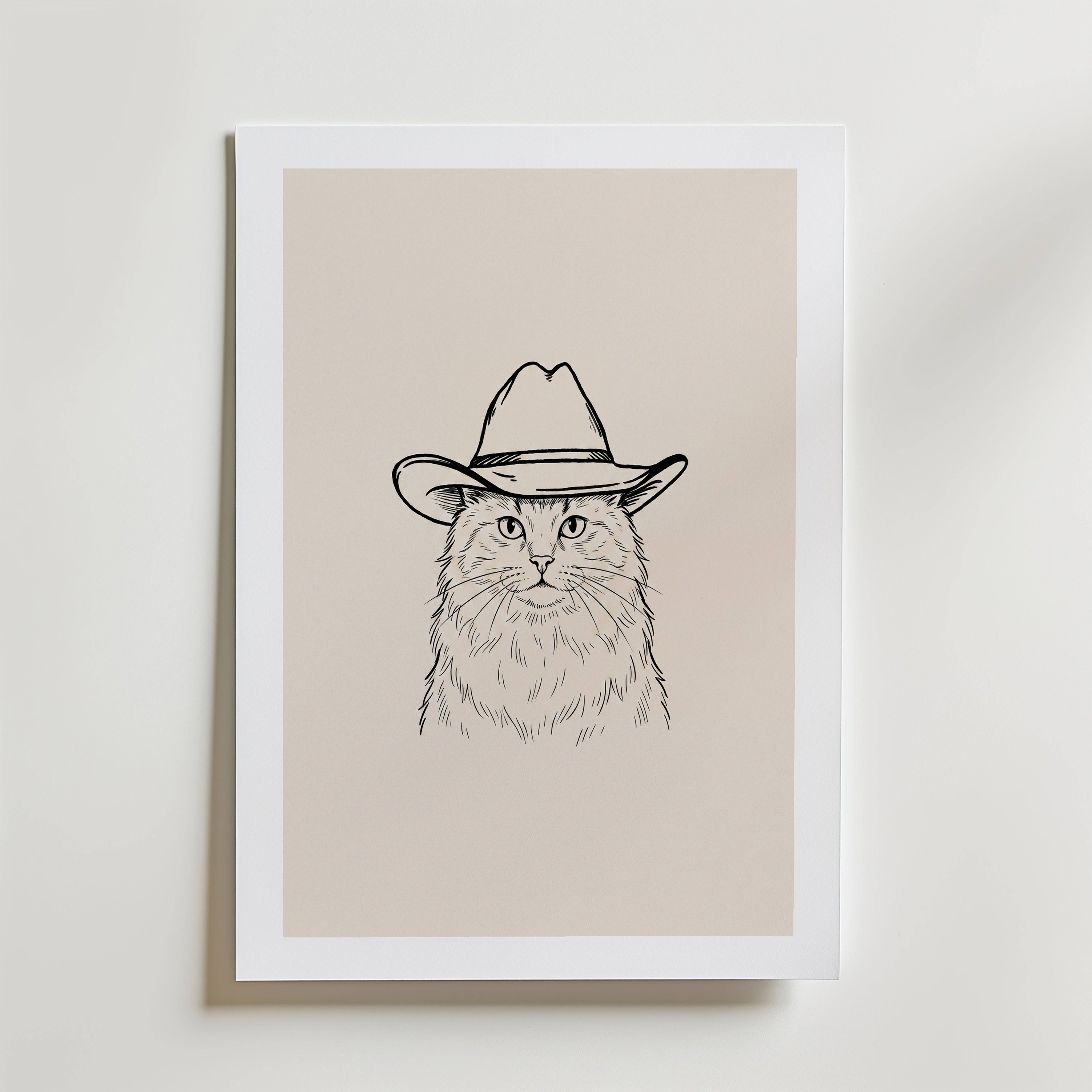 Cowboy Cat Poster - Fine Art Poster 50x70 cm Med passepartout