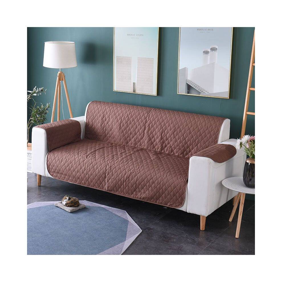 (Brown-3 Seater)Reversible Quilted Sofa Cover Furniture Protector Throw Waterproof With Strap