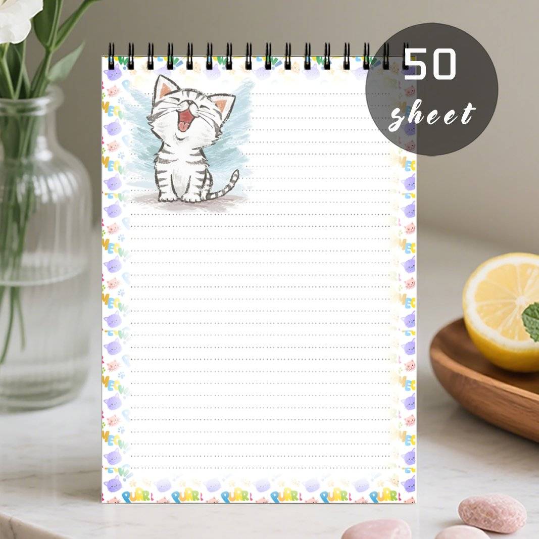 1pc A Spiral-bound Daily Planner Notebook, Designed For Organizing Tasks And Notes, Featuring An Adorable Cartoon In Gray And White With Colorful Patterns, Perfect For Office Use
