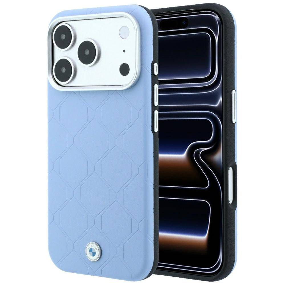 BMW Sign MagSafe-etui med præget, quiltet metal-logo til iPhone 17 Pro / 18 Pro – Blå.