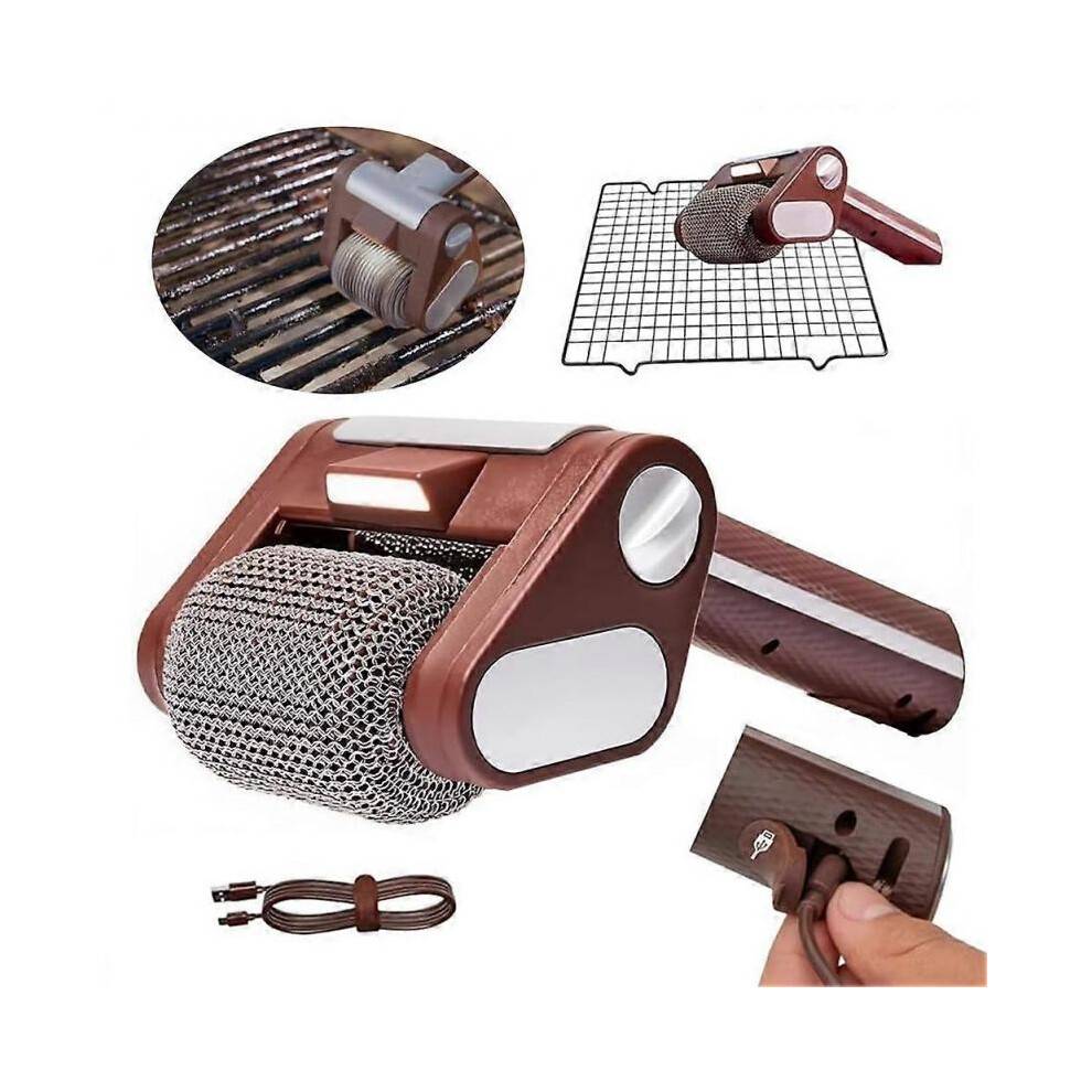 (Silver) Bristle-Free Spinnings BBQ Grills Brush Cordless Rechargeable Grills Brush for Metal Outdoor Grilling Sessions