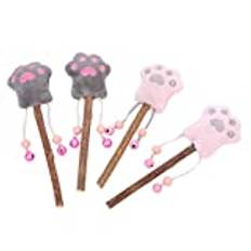 UKCOCO Husdjurstillbehör 4 st Pet Cat Teaser Lollipop och Cat Paw Shape Flannelette Teaser Bite- resistent tuggplyschleksak Leksak Pet Interactive Toy (grå, rosa färg)