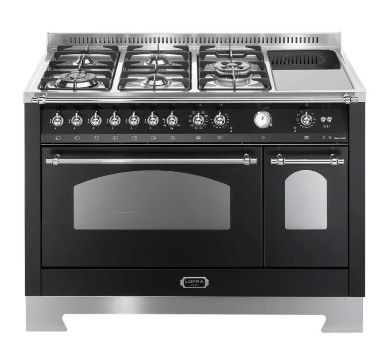 Dolce Vita - Komfur med kombinationskogeplade 120 cm (2 ovne) Sort - Sort/Krom