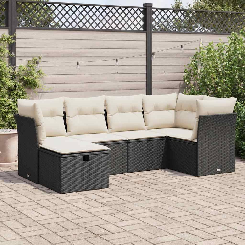 Sofasæt Til Haven 7 Dele Med Hynder Polyrattan - Sort og cremefarvet / med opbevaring