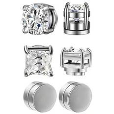 3 Pairs Crystal Magnetic Earrings Punk Round Zirconia Magnetic Earrings, Suitable For Men, Daily Wear, Gift For Christmas, New Year, Valentine&#39;s Day - Steel - 0.6CM