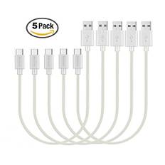 MaGeek USB typ C-kabel, (5-pack, 0,3 m) kort USB C till USB 2.0-kablar för Samsung Galaxy S20, S10, S9, S8, Nexus 6P, LG G6, MacBook, Google Pixel XL, och mer (Vit)
