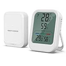 ORIA Termometer, digital hygrometer, inomhus utomhustermometer med trådlös sensor, räckvidd 328 ft/100 m, max/min, °C/°F, piltrend, temperaturmonitor för växthus, källare, garage