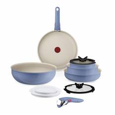 Tefal Ingenio Serenity Kochgeschirr-Set 11-teilig, Mineralia Antihaftversiegelung, platzsparend, stapelbar, für alle Herdarten, spülmaschinengeeignet, Blue Salt, L829SB04