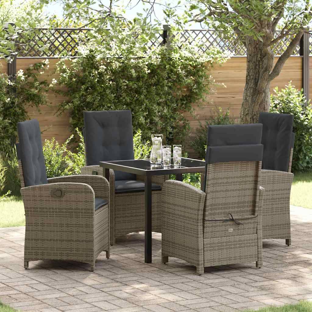 vidaXL Have Spisebordssæt med pude 5 pcs Grå polyrattan.