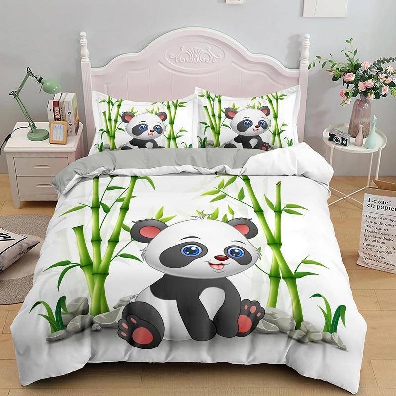 Panda Tryckt 2/3 st Sängklädesset Bambu Påslakan för Vuxen Barn Sängkläder och Örngott Täcke Överdrag Sängset king 173x218cm 3pcs